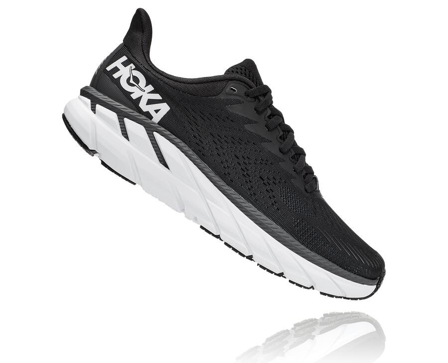 Hoka One One Running Shoes Womens Black/White - Clifton 7 - 82569PJAW